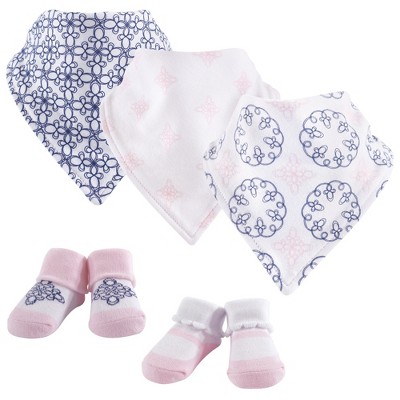 Yoga Sprout Baby Girl Cotton Bandana Bibs and Socks 5pk, Whimsical, One Size