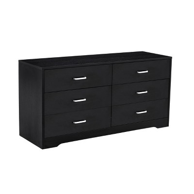 Black 6-Drawer Dresser ,Wood MDF Boards, Durable PU-Coated Surface, European Drawer Slides