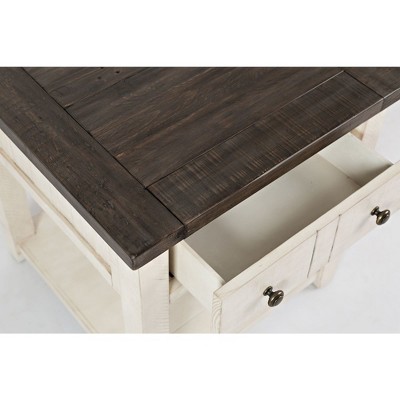 Vintage White Rustic Square End Table with Storage