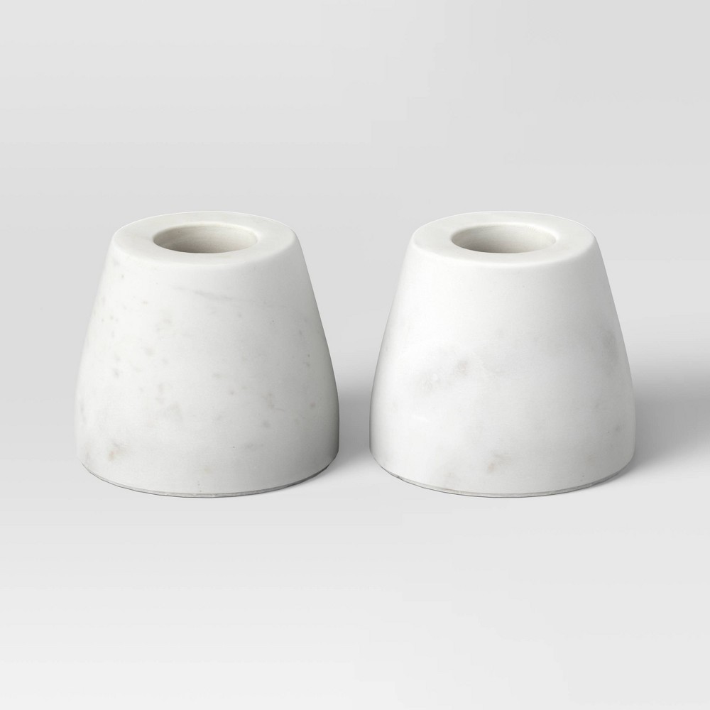 Set of 2 Marble Taper Holders White - Threshold™