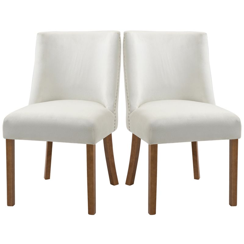 HOMCOM Modern Dining Chairs Set of 2 with High Back, Upholstered Seats and Solid Wood Legs for Kitchen, 4 of 11