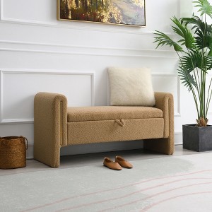 Modern Teddy Bed End Bench with Arms and Storage, Upholstered Large Foot Rest Stool, 52.25in Width - 1 of 4