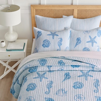 Sandy Cove Blue Cotton Twin/Twin XL Reversible Quilt Set