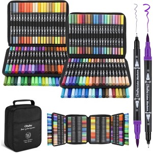Ohuhu Markers: 160 Colors Brush Pens Dual Brush Fine Tip Drawing Pens Water-Based Coloring Markers with Carrying Case - Maui - Black - 1 of 4