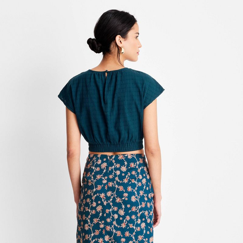 Women's Short Sleeve Cinched Crop Top - Future Collective™ with Jenny K. Lopez Teal, 2 of 6