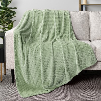Sage Green Twin Fleece Waffle Textured Blanket
