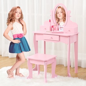 Girls Vanity Set with Mirror & Stool - Wooden Makeup Table for, Adjustable Dress-Up Playset with Storage, Birthday Gift for Girls 4-9 - 1 of 4