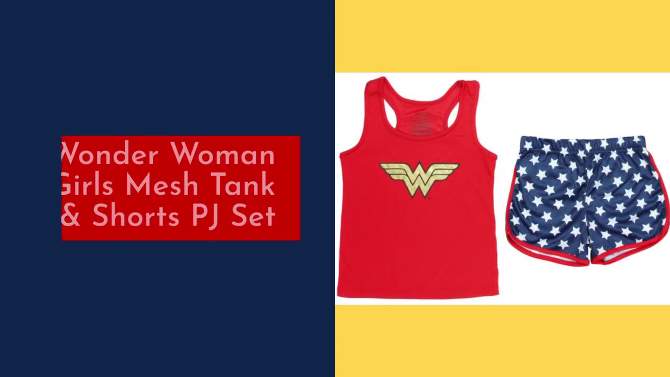 Wonder Woman Big Girls Logo Mesh Tank & Shorts PJ Set Red, 2 of 7, play video