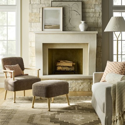 Corallina Upholstered Wooden Ottoman Natural Wood/Dark Brown (KD) - Threshold™ designed with Studio McGee