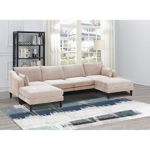 MYINDA 6 Piece Modular Sofa Set, U-Shape Living Room Furniture with 2 Ottoman Stools, Pink - 1 of 4