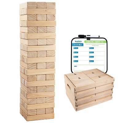 Giantville Indoor Outdoor Backyard Giant 60 Piece Extra Jumbo Solid Pine Hardwood Tumbling Timber Block Toy Tower Game with Storage Crate