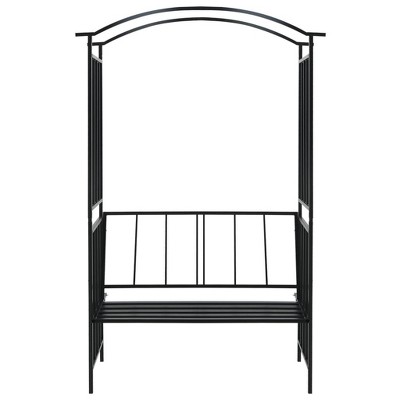 vidaXL Garden Arch with Bench in Black | Sturdy Iron Construction | Weather-Resistant | Elegant Addition to Garden, Patio, Terrace