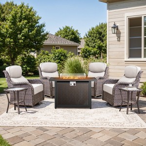 High Back Outdoor Furniture with 6-inch Extra Thick Cushions, Patio Furniture Set with Fire Pit Table & Swivel Chairs - 1 of 4