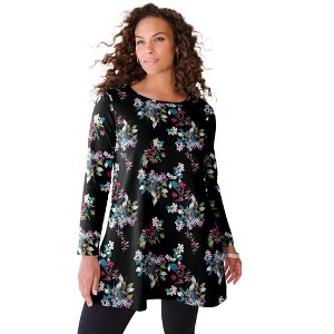 Roaman's Women's Plus Size Ultimate Long Sleeve Crew Neck Tunic - 1 of 2