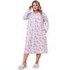 Women's Plus Size Floral V Neck Long Sleeve Lace Trim Buttons Sleepwear Soft Full Nightdress Nightgown with Pocket - Agnes Orinda - 3 of 4