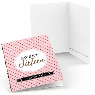 Big Dot of Happiness Chic 16th Birthday - Pink, Black and Gold - Birthday Party Thank You Cards (8 count)