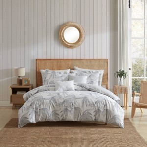 Tommy Bahama 5pc Full/Queen Kayo 100% Cotton Duvet Cover Bonus Set Gray: Botanical Pattern, OEKO-TEX Certified - 1 of 4