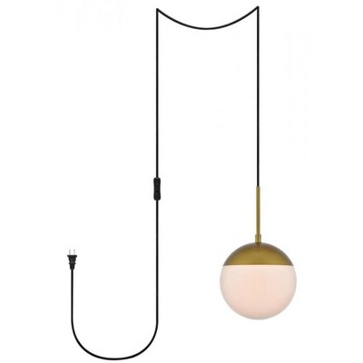 Elegant Lighting Eclipse 1 Light Brass plug in pendant With Frosted White Glass