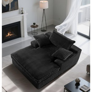BDELITE Chaise Lounge Chair Indoor, Fluffy Plush Corduroy Fabric with Double Armrests and Pillows-67*56* 31.5 Inch, Black - 1 of 4