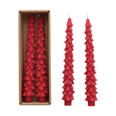 Unscented Tree Shaped Taper Candles, Boxed Set Of 2