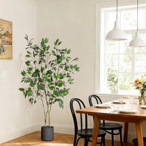 Ficus Trees Artificial Indoor, Tall Faux Ficus Tree with Planter and Green Fake Moss - 1 of 4