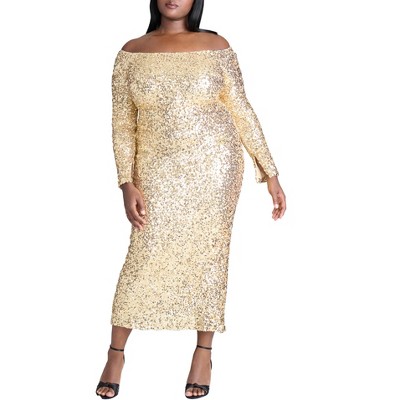 ELOQUII Off The Shoulder Sequin Column Dress