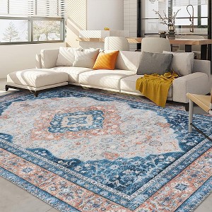 Vintage Distressed Area Rug for Living Room Traditional Medallion Stain Resistant Accent Rug - 1 of 4