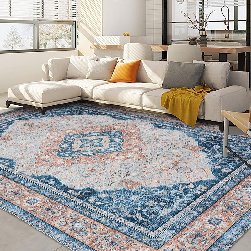 Vintage Distressed Area Rug for Living Room Traditional Medallion Stain Resistant Accent Rug, 3 of 9