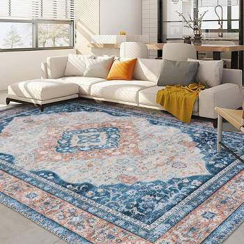 Vintage Distressed Area Rug for Living Room Traditional Medallion Stain Resistant Accent Rug