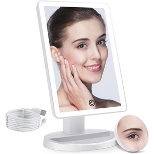 COSMIRROR Lighted Makeup Tabletop Mirror with 3 Color 72 LED Lights and 10X Magnifying, Dual Power Supply, 180～ Rotation,White - 1 of 4