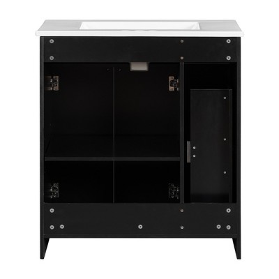 Vynxaria 30" Black Bathroom Vanity with Ceramic Sink, Abundant Storage, 2 Soft-Close Doors & Double-Tier Drawer