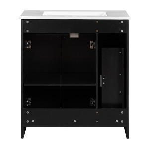 Vynxaria 30" Black Bathroom Vanity with Ceramic Sink, Abundant Storage, 2 Soft-Close Doors & Double-Tier Drawer - 1 of 4