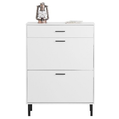 Lirago,White Shoe Cabinet with 1 Drawers – 15 Shoes Capacity | 2-Tier Storage | Slim Metal-Leg Cabinet for Entryway & Bedroom