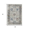 Beige And Blue Floral Washable Indoor Outdoor Area Rug - 3 of 4