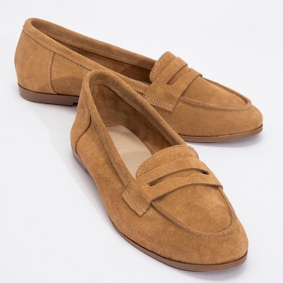 Dorothy - Cognac Brown Suede Leather Loafers | Forever & Always Shoes