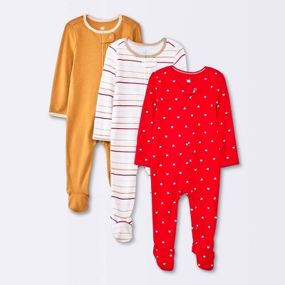Image of 3pk Baby Girls' Neutral Hearts Cotton Sleep N' Play - Cloud Island™ Red 0-3M