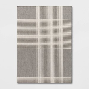 5'3"x7' Plaid Outdoor Rug Gray - Threshold™ - 1 of 4