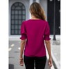 Womens V Neck Shorts Sleeve Blouse Front Seam Shirts with Shirred Sleeve Elegant Office Business Tops - 2 of 4