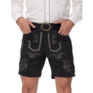 MISSKY Men's Faux Suede Embroidered Shorts with Belt - 1 of 4