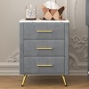 INFURNIC Nightstands Upholstered Wooden Nightstand with 3 Drawers Metal Legs and Handles Marbling Top for Bedroom, Grey, 16.3"*16.3"*21.8" - 3 of 4