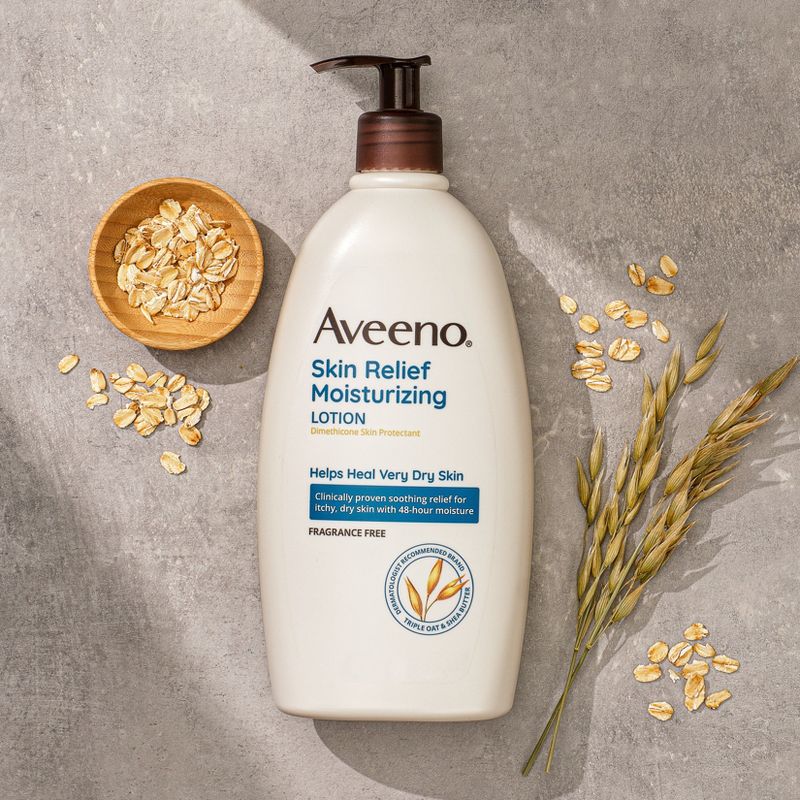 Aveeno Skin Relief Moisturizing Body Lotion with Oat and Shea Butter for Dry Skin, Fragrance Free, 3 of 16