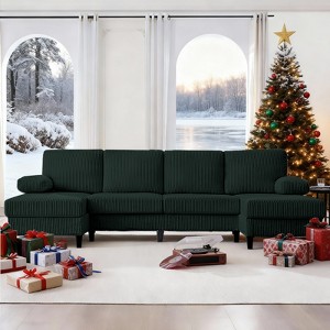 Mjkone 110" U-Shaped Sectional Sofa Couches with Double Chaises and Sleepable Armrests,Corduroy Upholstered 4-Seater Sofa - 1 of 4