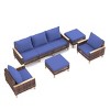 Outdoor Patio Sofa Set, 7 Pcs Sofa Set with Multifunctional Footstool, Rattan Sofa with Wooden Armrests and Removable PE Cushions-Coolbibila - 4 of 4