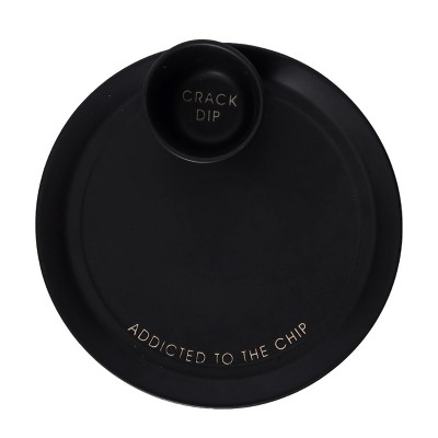 Totalee Gift Crack Dip Platter w/ Bowl Set of 2 Ceramic Black