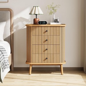 Acekool 4-Drawer Boho Dresser - Natural Wicker Storage with Black Accents & Wood Legs - 1 of 4