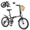 Gulches 20 inch folding bike for adults steel frame 6 speed city commuter dual V brake with basket phone holder fenders Black - 2 of 4