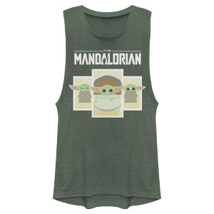 Juniors Womens Star Wars: The Mandalorian The Child Cartoon Cards Festival Muscle Tee - 1 of 4