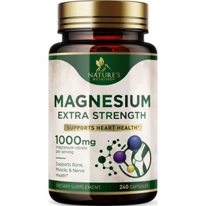 Magnesium Pills Extra Strength 1000mg - Bone, Muscle, Heart Support - Non GMO - 60 Capsules;120 Capsules;180 Capsules;240 Capsules - 1 of 4