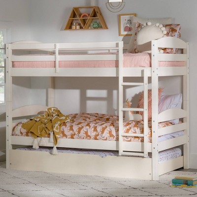 Buy Twin Over Twin Solid Wood Bunk Bed with Trundle White Saracina