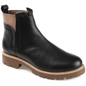 Journee Signature Womens Genuine Leather Bristol Round Toe Block Heel Chelsea Booties - 1 of 4